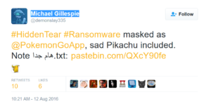 pokemon-go-ranomware-pikachu-sad-Michael Gillespie-twitter-bestsecuritysearch