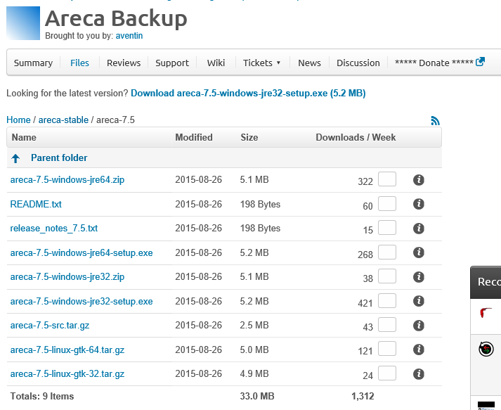 The Areca Download page