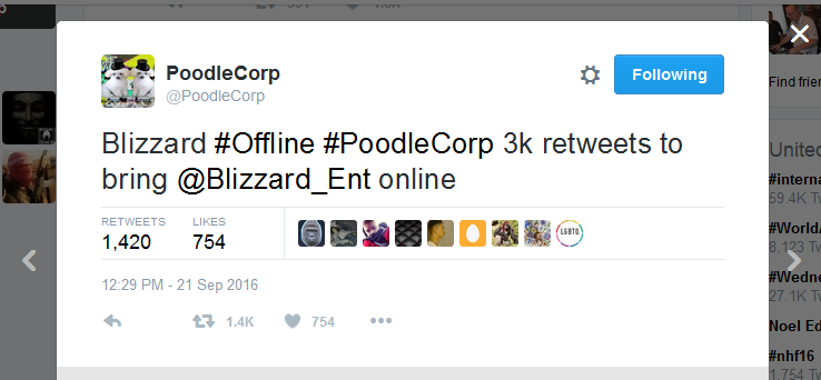 poodlecorp-wednesday-tweet-for-the-ddos-attack-against-blizzard