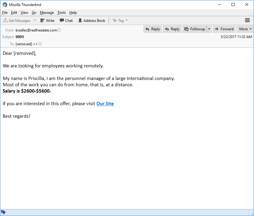 Quantum Code example email message