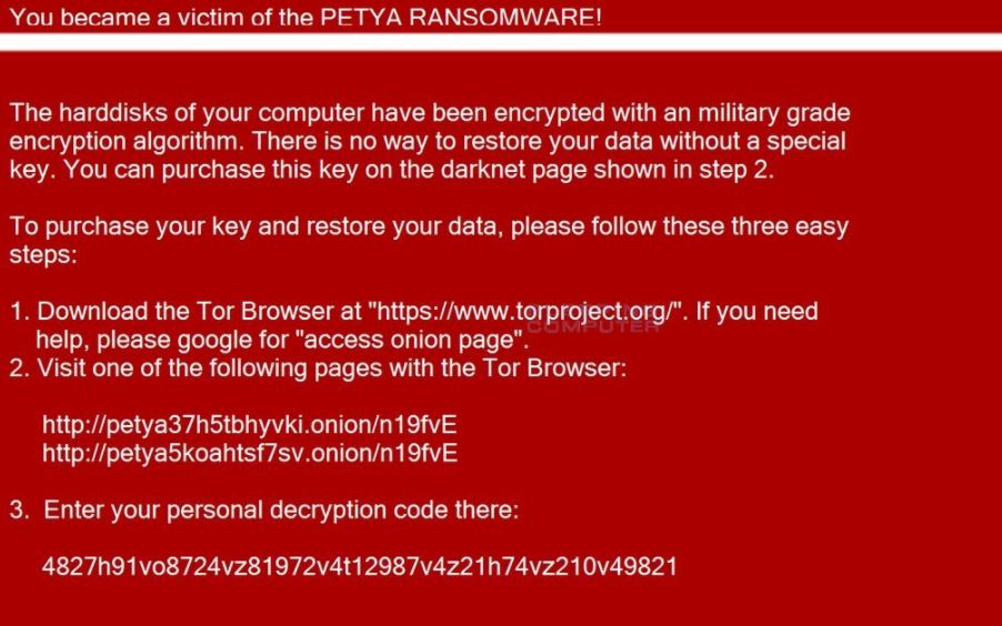 Petya Imitator Virus ransomware note image
